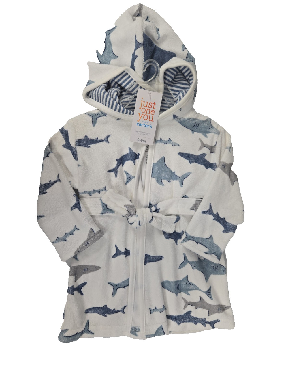 Just One You by Carters Infant Shark Print Hooded Terry Robe Size 0-9 Months New